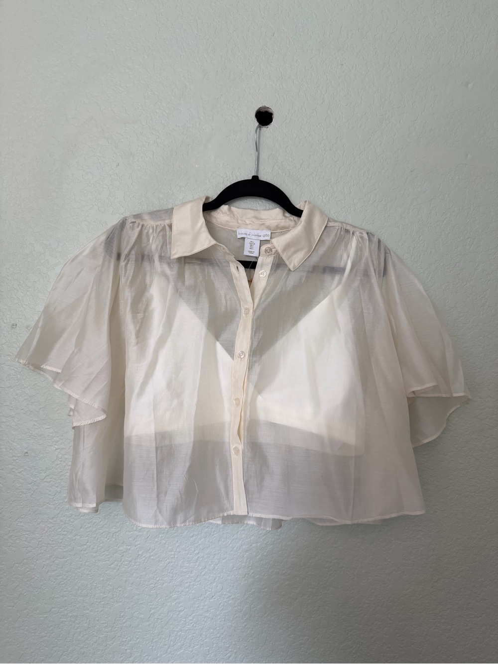 House of Harlow 1960 Ivory Sheer Cape-Style Button Blouse